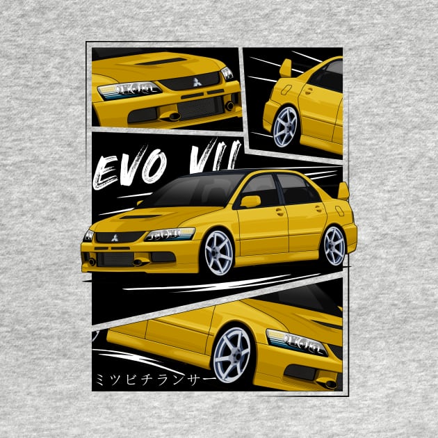 Yellow Mitsubishi Lancer Evolution VII, EVO 7, Evo VII by T-JD